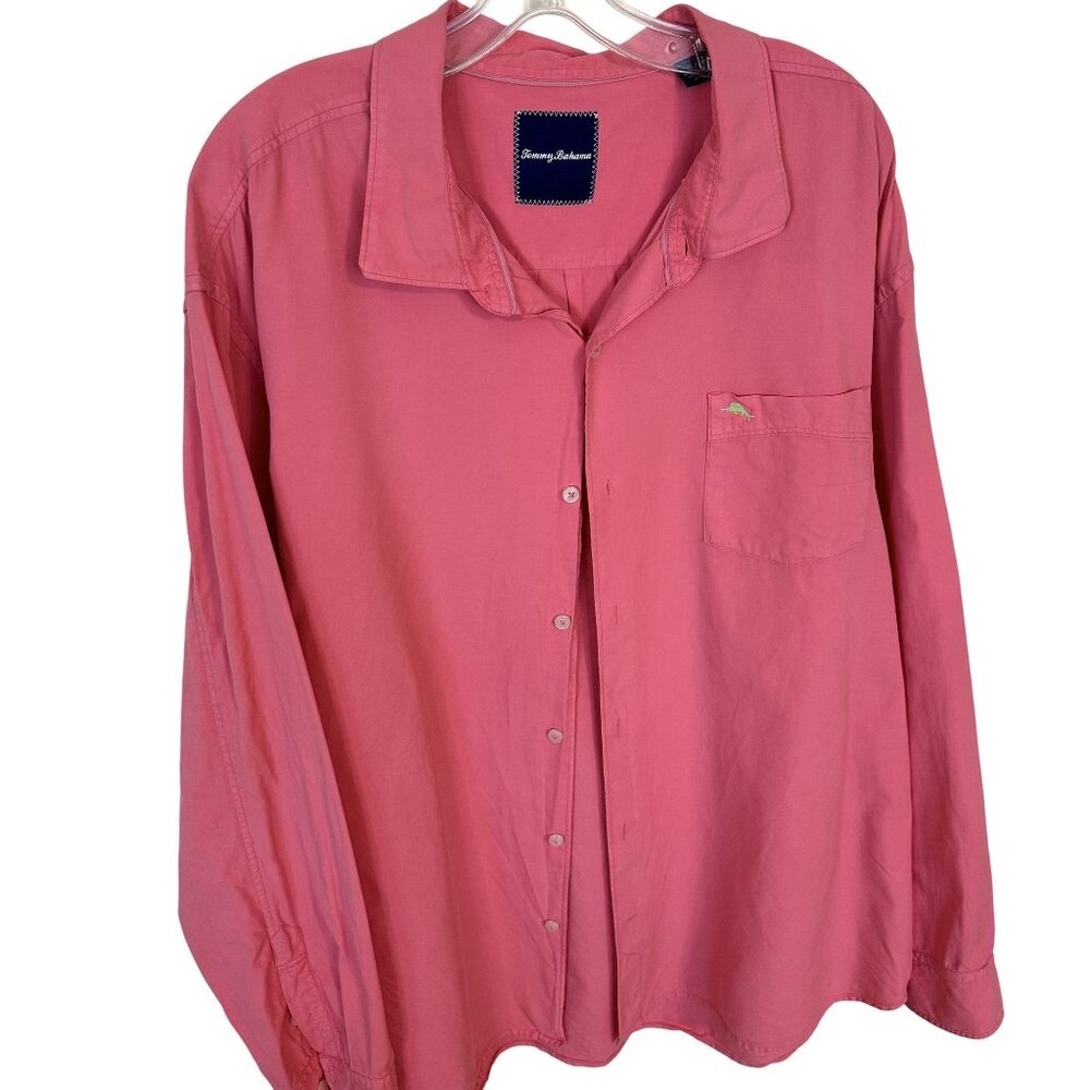 Tommy Bahama Mens 3XL Button-Up Shirt Coral Pink Cotton & Silk Blend Preppy